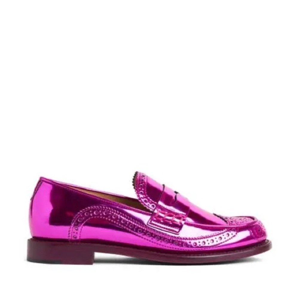 The Office of Angela Scott Metallic Penny Loafer in Magenta - sz 37